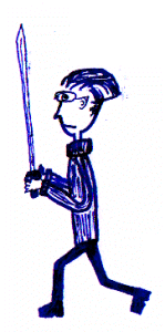 Frau Herding mit Schwert